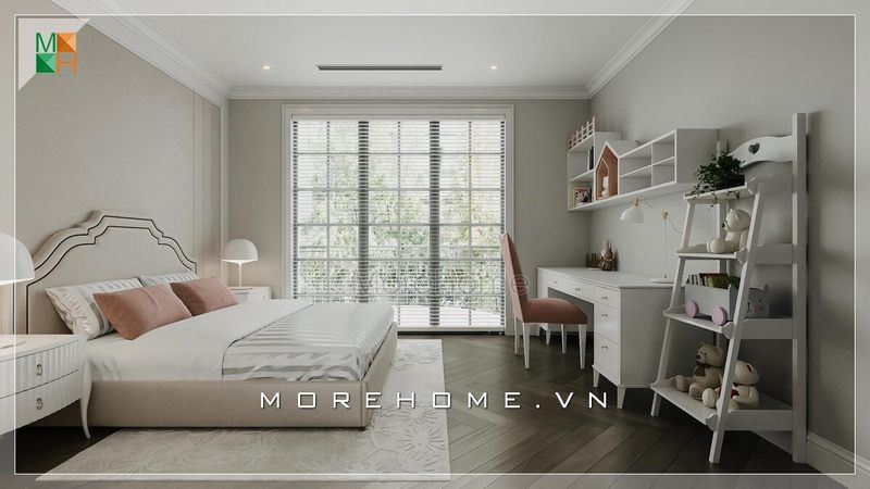 Giường ngủ hiện đại bọc da có tap lớn đầu giường vừa sang trọng lại thoải mái tiện lợi để nghỉ ngơi, thư giãn cho gia chủ phù hợp trong không gian của nhà phố